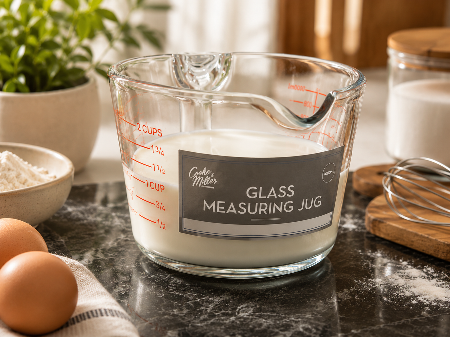 Cooke & Miller 1L Glass Measuring Jug – Heat Resistant Kitchen Measuring Cup