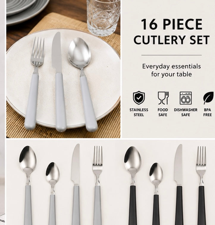 Cooke & Miller 16 Piece Cutlery Set – Grey Handles