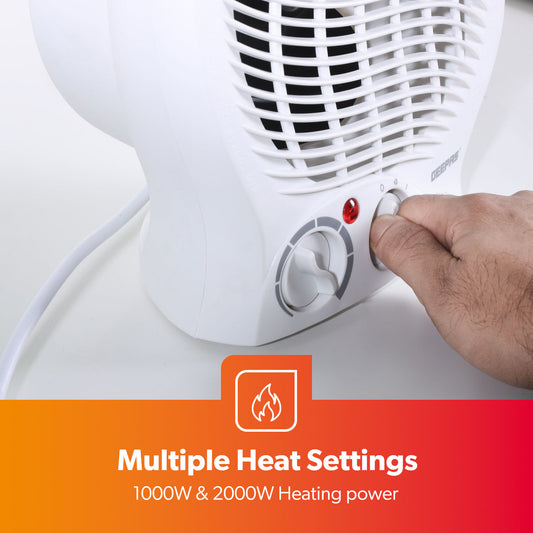 Geepas 2000W Portable Fan Heater – 2 Heat Settings, Fast & Adjustable Heating