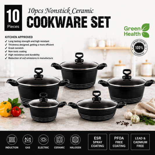 10-Piece Non-Stick Casserole Cookware Set with Glass Lids