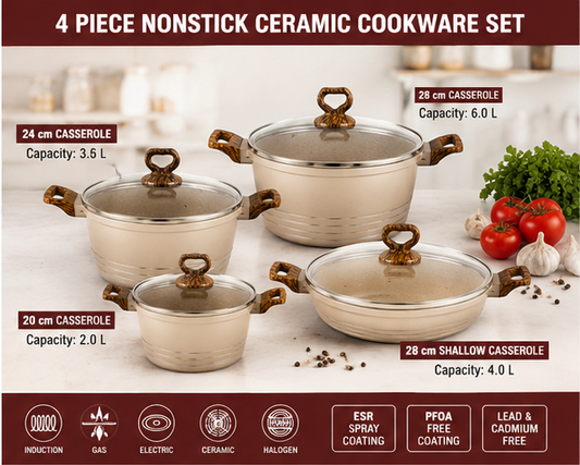 4 Piece Non-Stick Cookware Set – Cream Edition