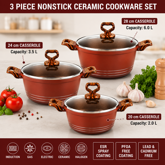 3-Piece Premium Non-Stick Ceramic Cookware Set – Terracotta