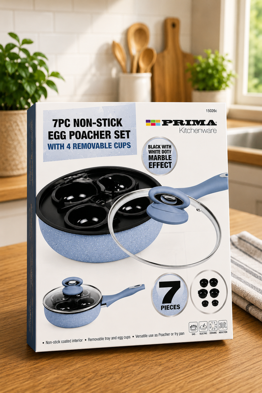 7 Piece Non-Stick Egg Poacher Set with 4 Removable Cups