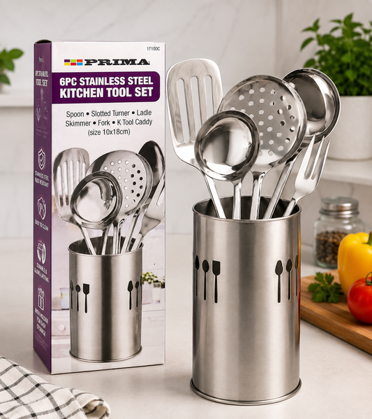 6 Piece Stainless Steel Kitchen Utensil Set with Holder