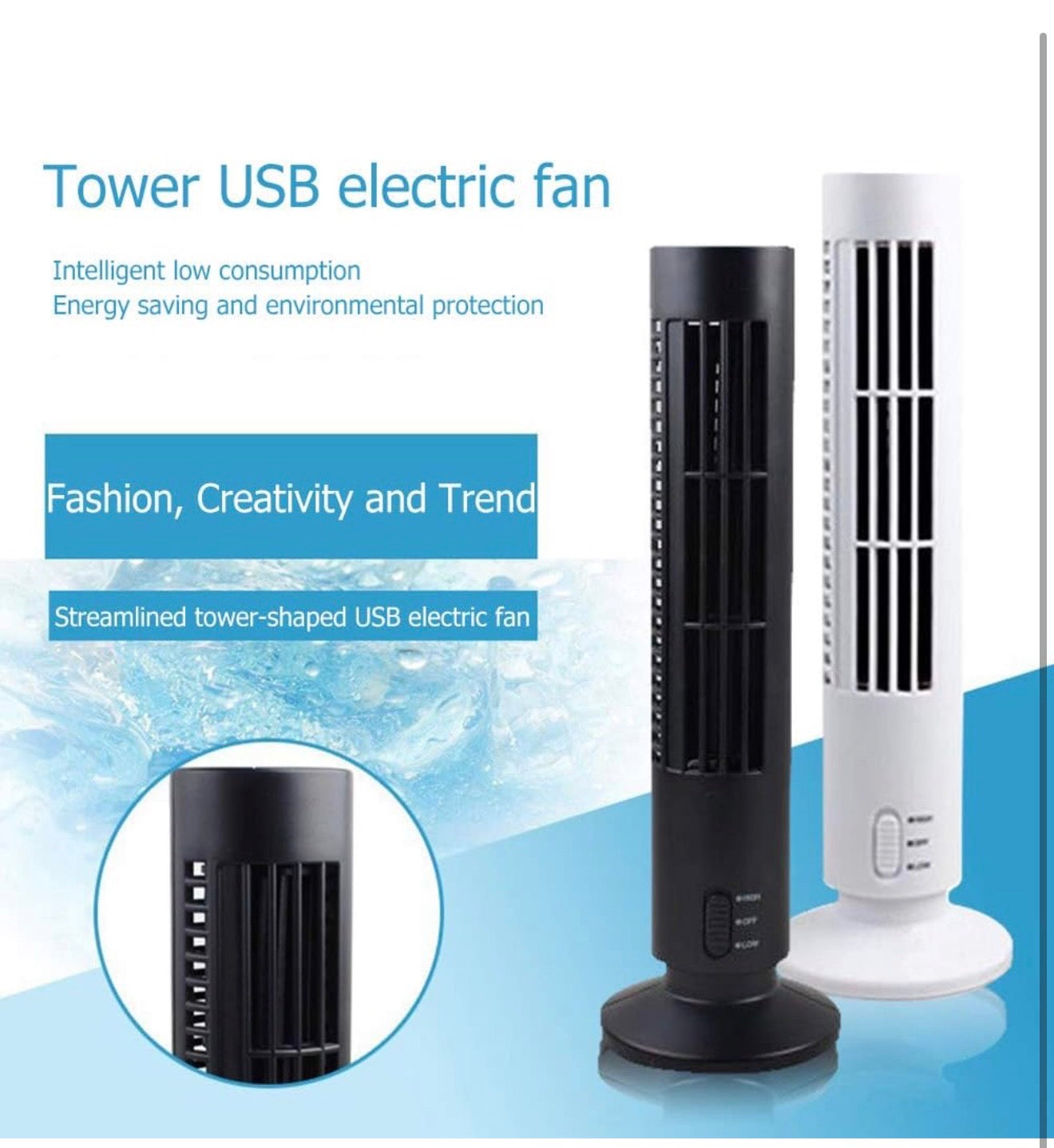 USB Mini Tower Fan – Portable Desktop Cooling Fan (Black or White)