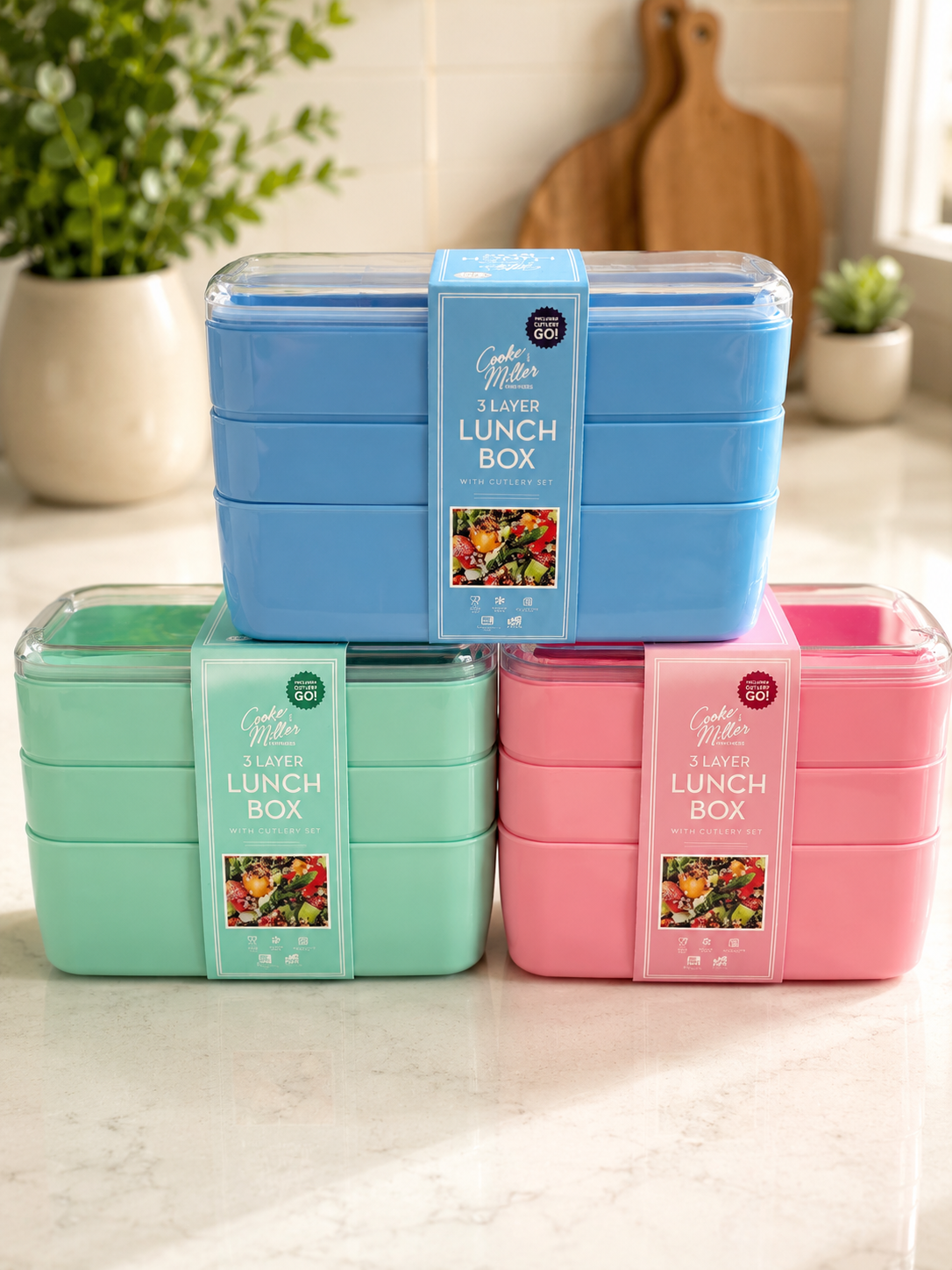 3 Layer Lunch Box with Cutlery Set – Portable Food Storage Container