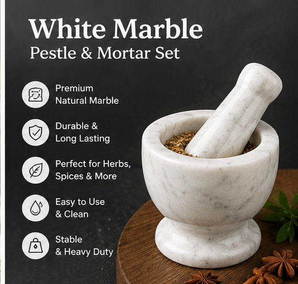 White Marble Pestle & Mortar Set – 13cm Natural Stone Herb & Spice Grinder