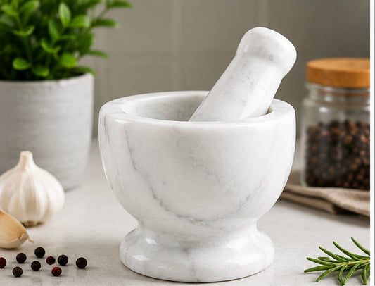 White Marble Pestle & Mortar Set – 13cm Natural Stone Herb & Spice Grinder