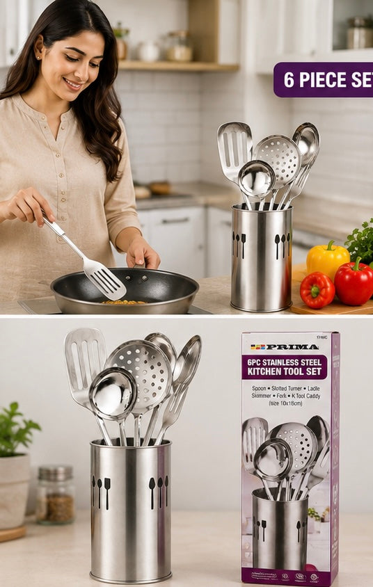 6 Piece Stainless Steel Kitchen Utensil Set with Holder