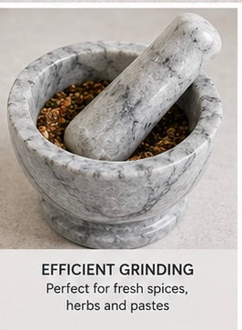 Grey Marble Pestle & Mortar Set – Natural Stone Herb & Spice Grinder