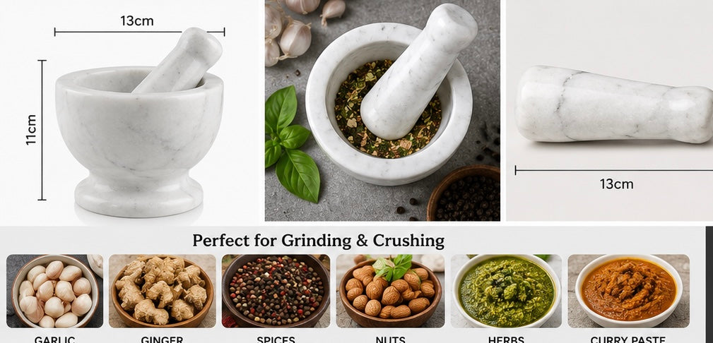 White Marble Pestle & Mortar Set – 13cm Natural Stone Herb & Spice Grinder