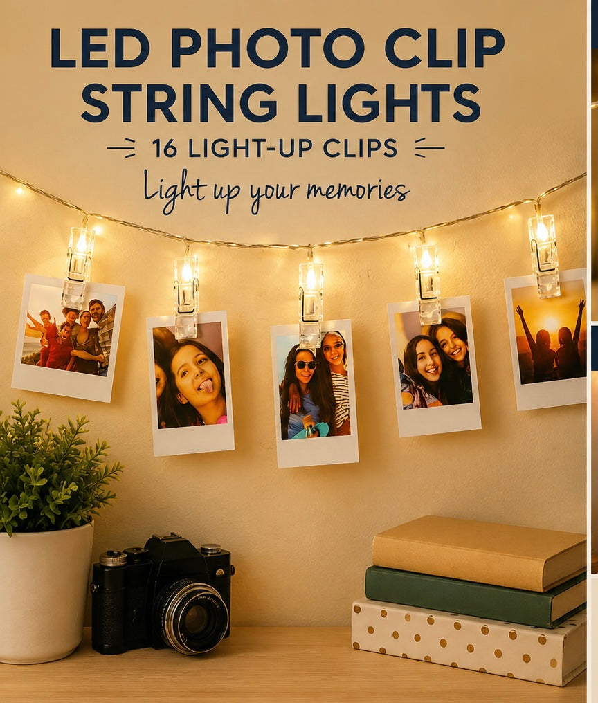 LED Photo Clip String Lights – 16 Light-Up Clips