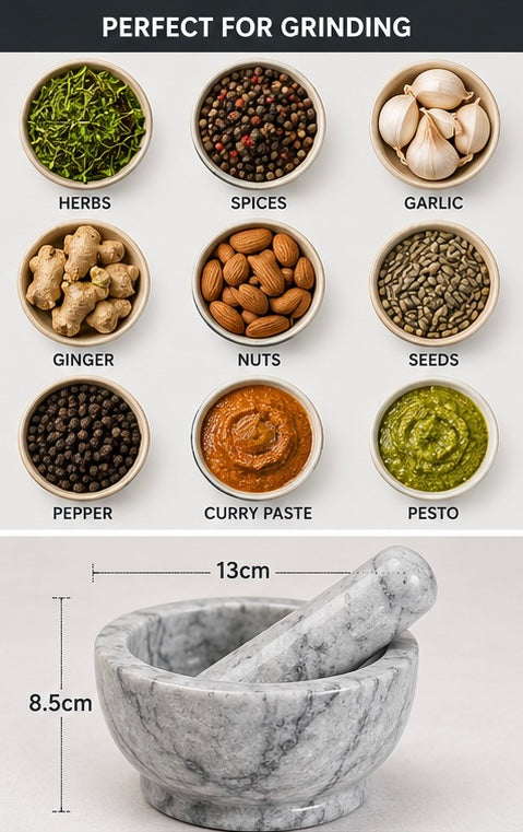 Grey Marble Pestle & Mortar Set – Natural Stone Herb & Spice Grinder