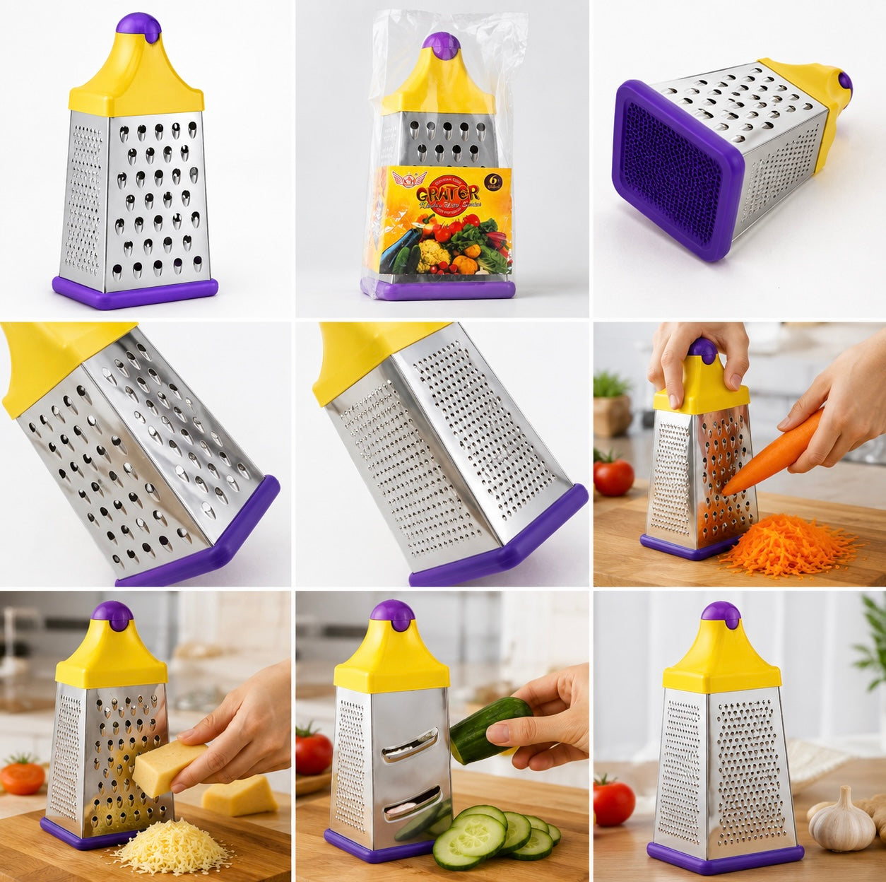 6-Sided Stainless Steel Box Grater – Multi-Purpose Kitchen Grater