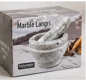 Grey Marble Pestle & Mortar Set – Natural Stone Herb & Spice Grinder