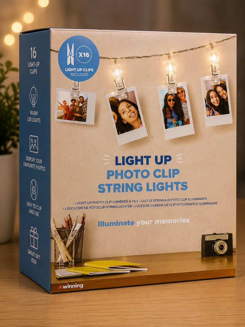 LED Photo Clip String Lights – 16 Light-Up Clips