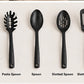 7 Piece Black Nylon Kitchen Utensil Set with Rotating Stand