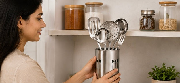 6 Piece Stainless Steel Kitchen Utensil Set with Holder