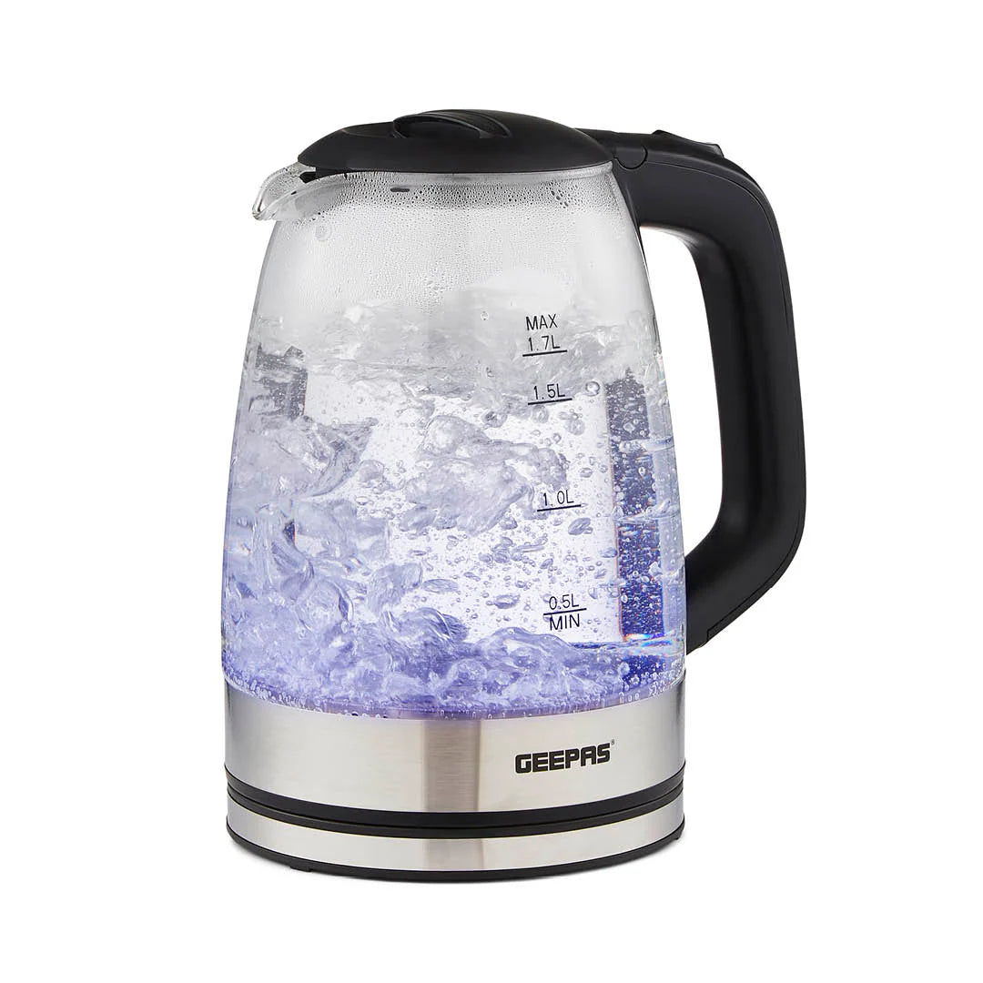 1.7L Black Rapid Boil Glass Electric Kettle – LED Indicator, 1500W Fast Boiling