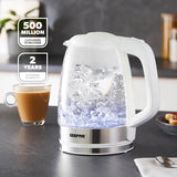 1.7L LED Rapid Boil White Glass Electric Kettle – Fast & Stylish Hot Water Solution