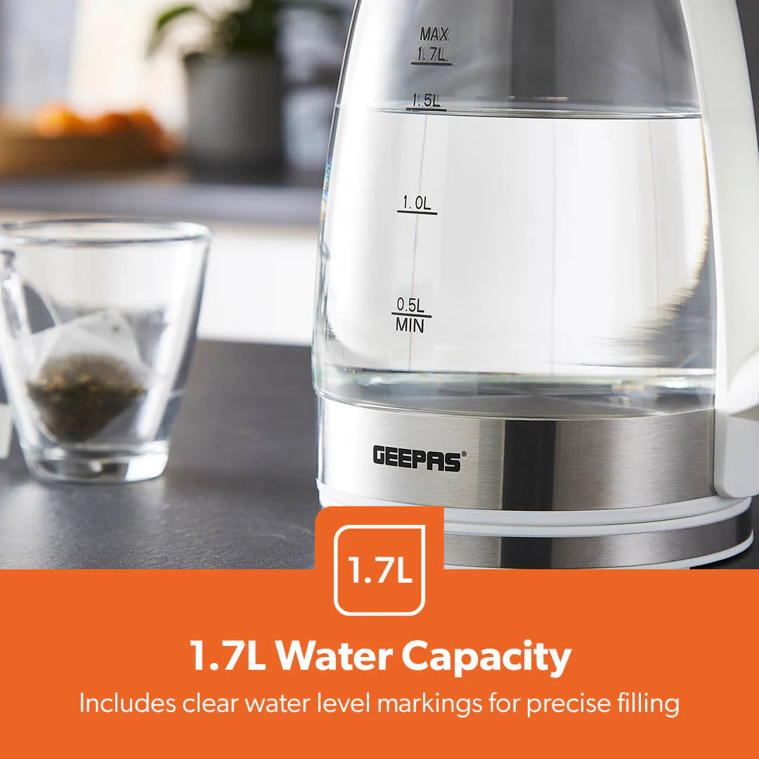 1.7L LED Rapid Boil White Glass Electric Kettle – Fast & Stylish Hot Water Solution