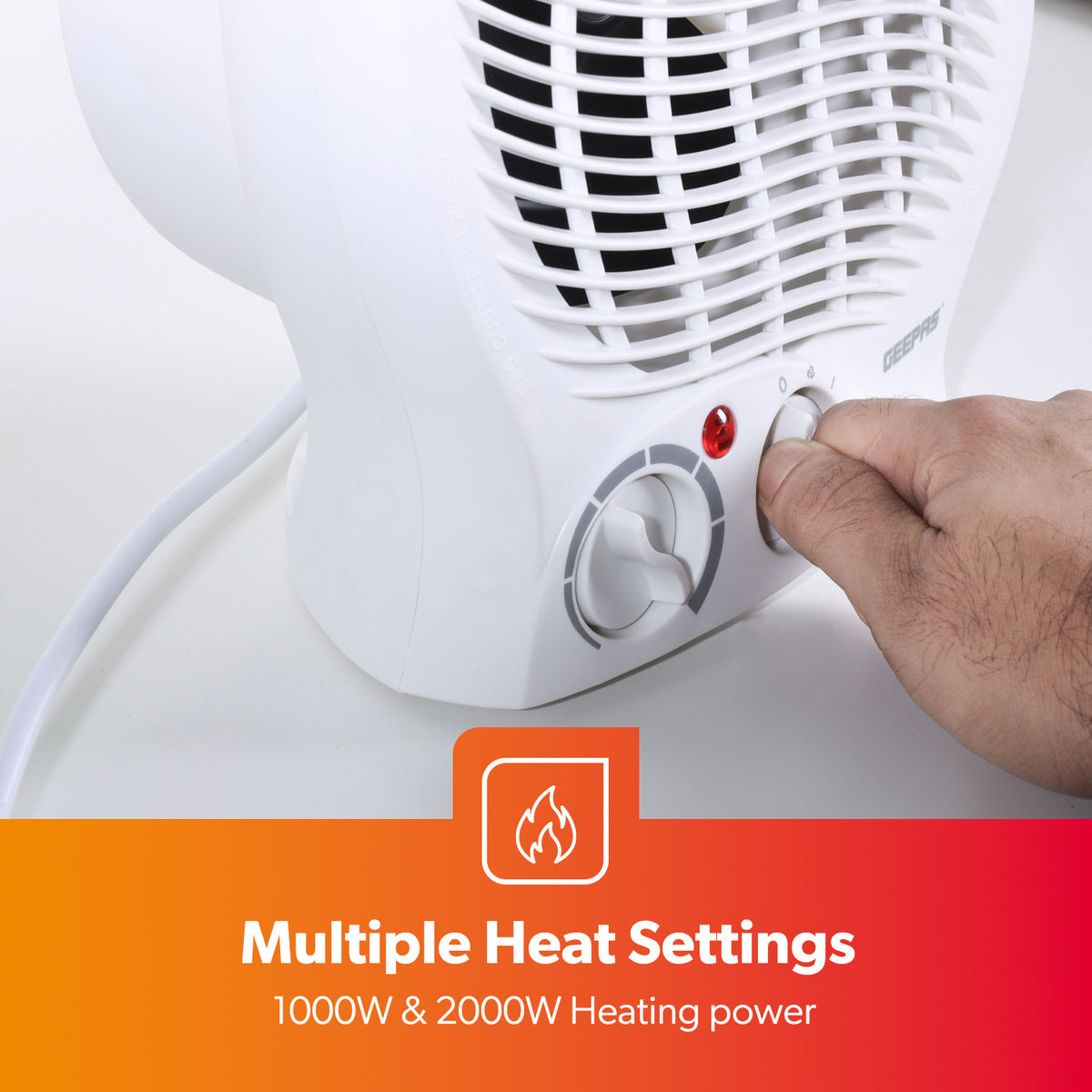Geepas 2000W Portable Fan Heater – 2 Heat Settings, Fast & Adjustable Heating