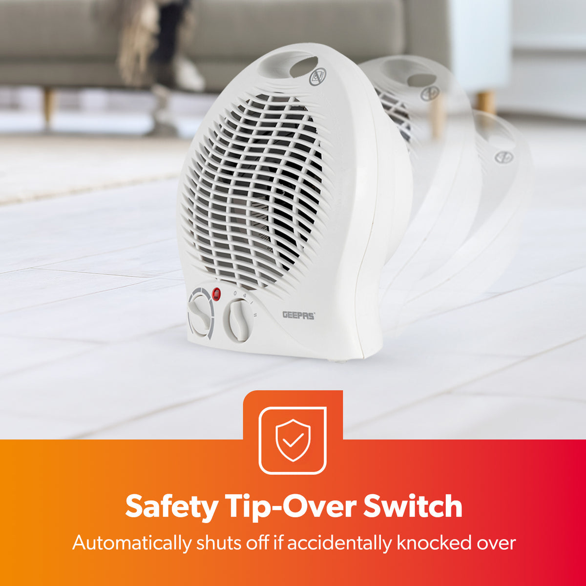 Geepas 2000W Portable Fan Heater – 2 Heat Settings, Fast & Adjustable Heating