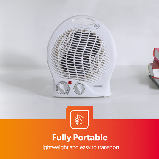 Geepas 2000W Portable Fan Heater – 2 Heat Settings, Fast & Adjustable Heating