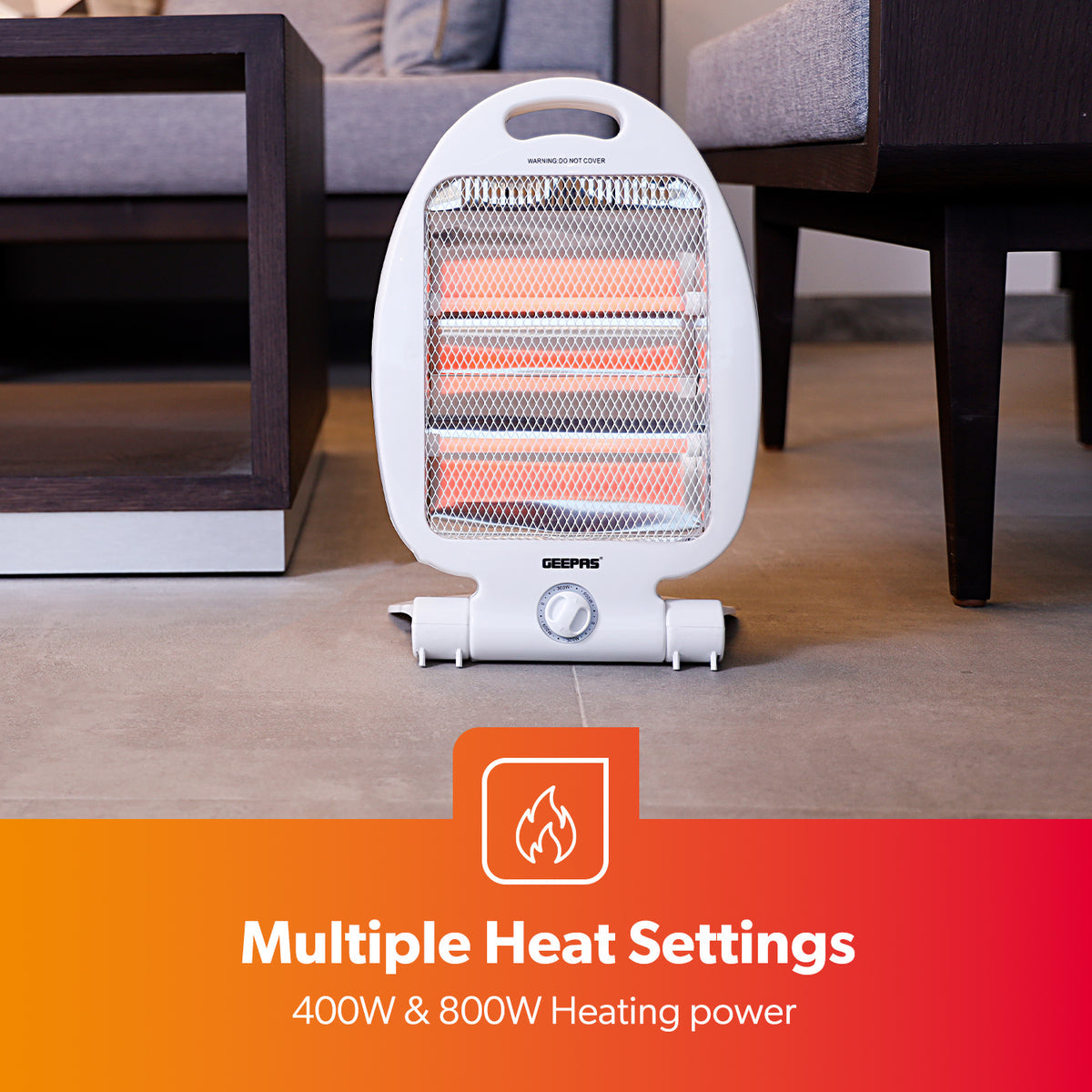 800W PORTABLE ENERGY EFFICIENT QUARTZ HALOGEN HEATER