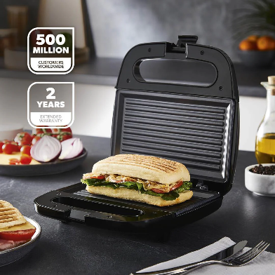 2-SLICE NON-STICK PANINI SANDWICH TOASTING PRESS & GRILL