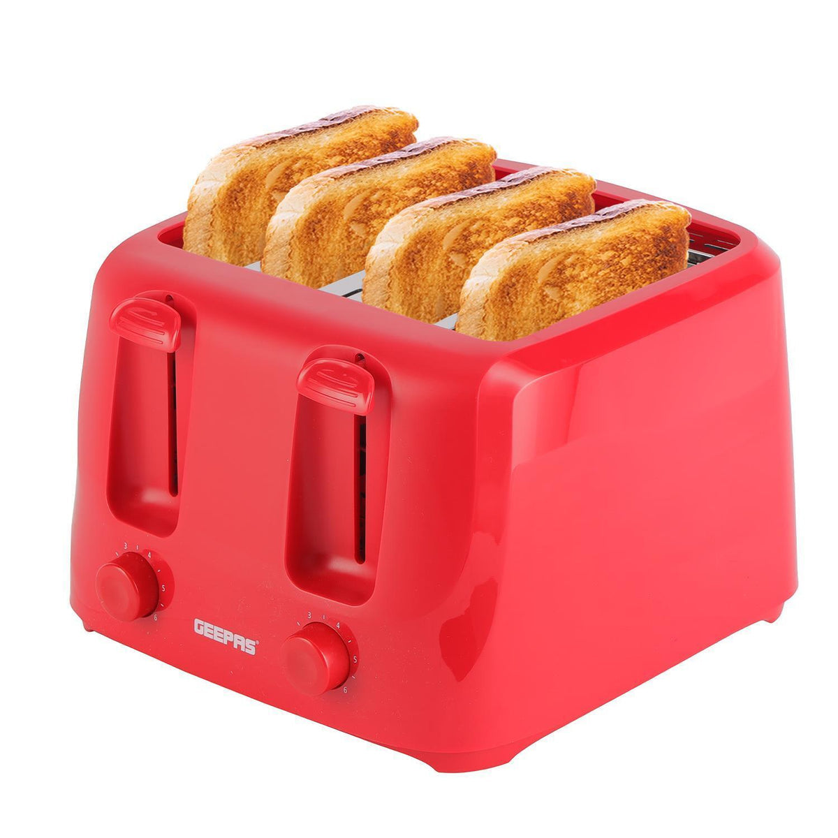 FAMILY-SIZE RED 4-SLICE TOASTER WITH 6-STEP BROWNING CONTROL