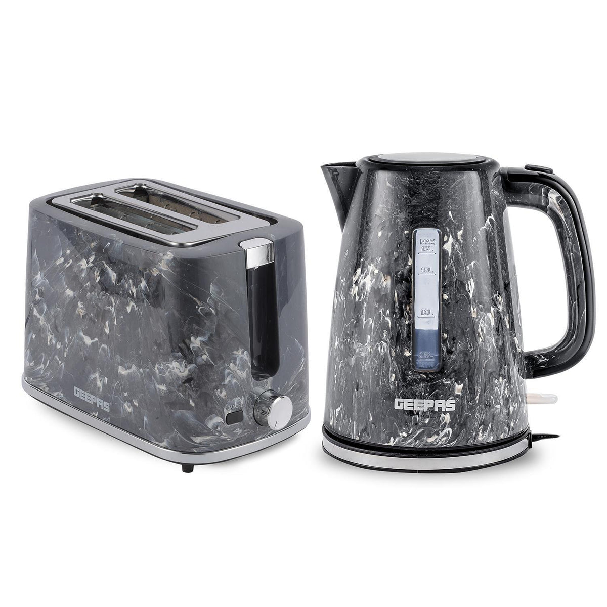 BLACK 1.7L CORDLESS KETTLE & 2-SLICE BREAD TOASTER COMBO