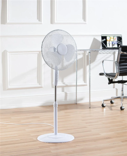 Daewoo 16” Pedestal Fan – 3 Speed Adjustable Standing Fan (White)