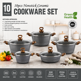 🍳 10-Piece Granite Non-Stick Cookware Set – Grey
