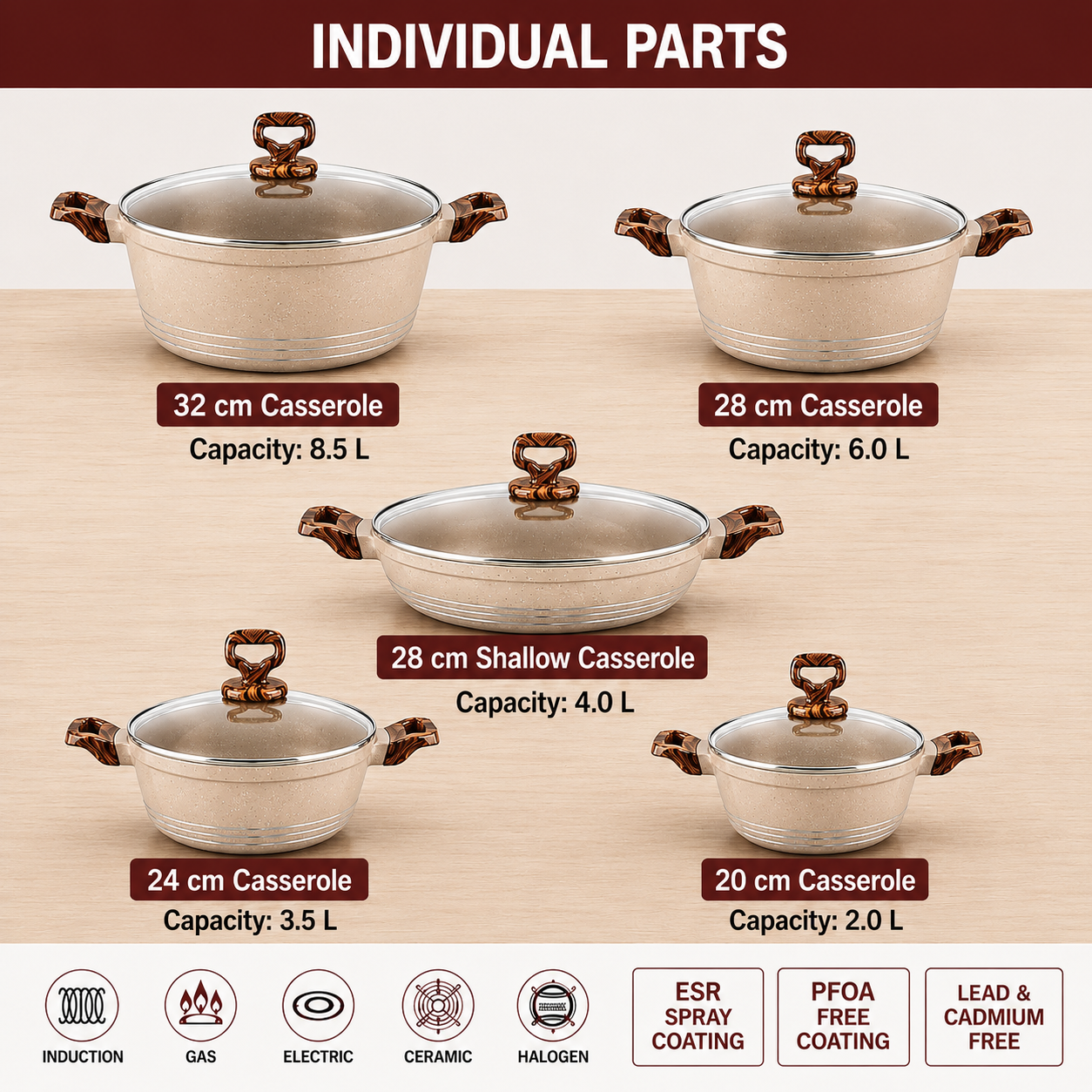 10-Piece Ceramic Non-Stick Cookware Set with Glass Lids – Induction Compatible