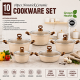 10-Piece Ceramic Non-Stick Cookware Set with Glass Lids – Induction Compatible