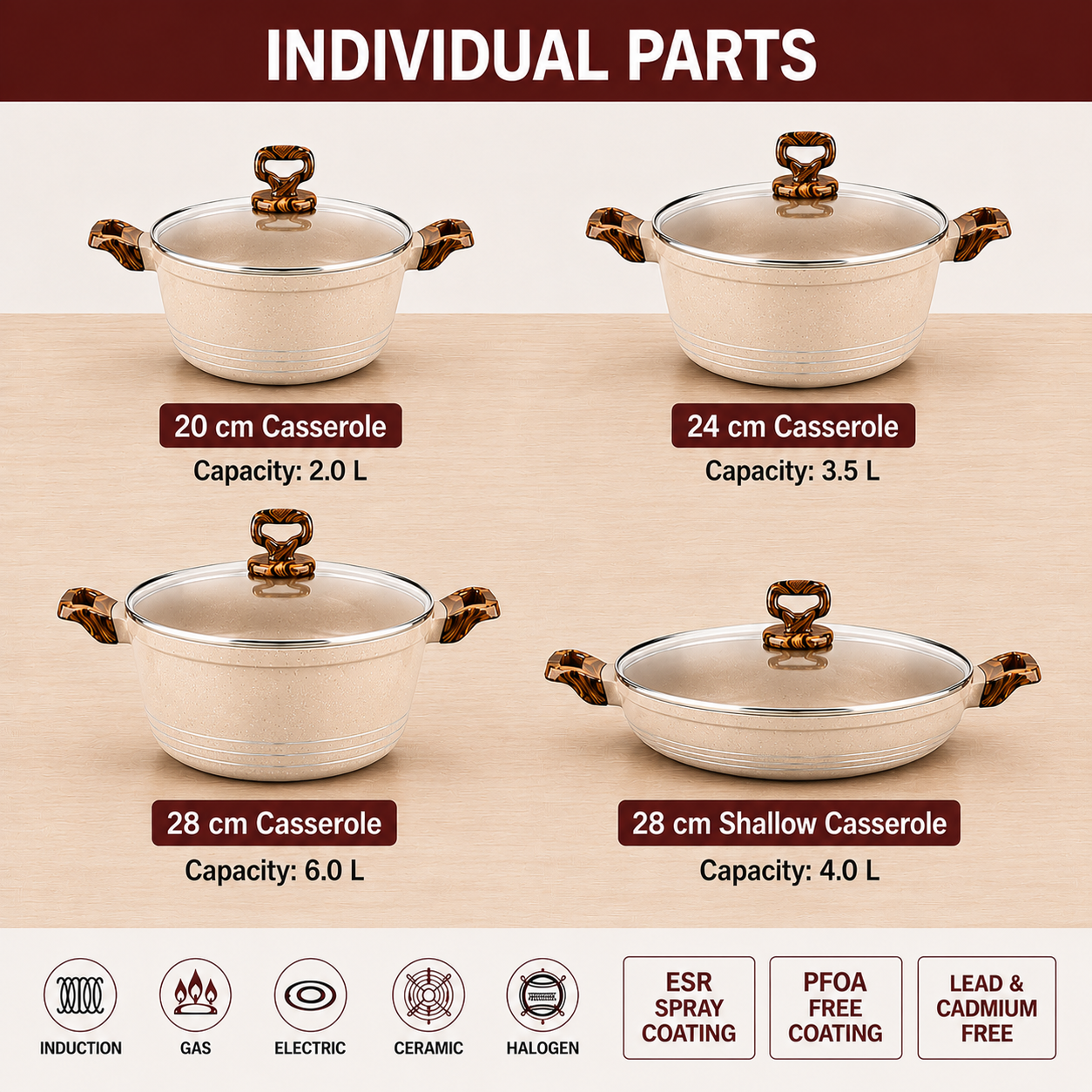 🍳 Premium Non-Stick Ceramic Cookware Set – Cream