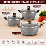 3-Piece Premium Non-Stick Ceramic Cookware Set – Grey