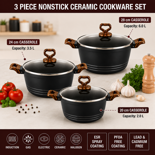 3-Piece Premium Non-Stick Ceramic Cookware Set – Black