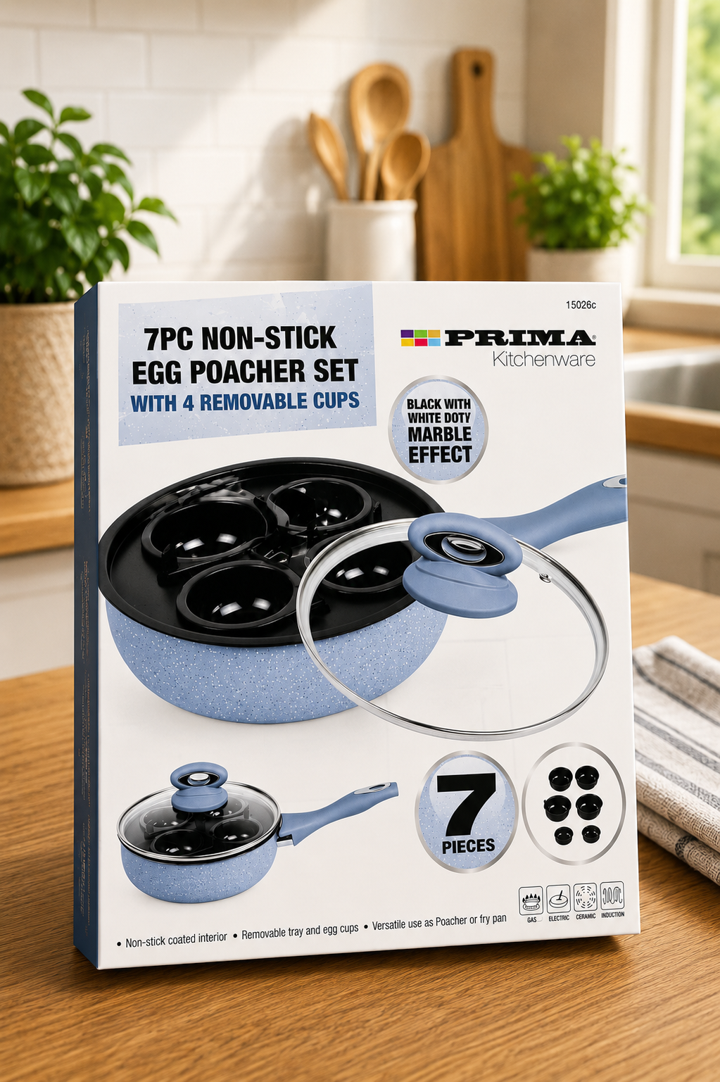 7 Piece Non-Stick Egg Poacher Set with 4 Removable Cups