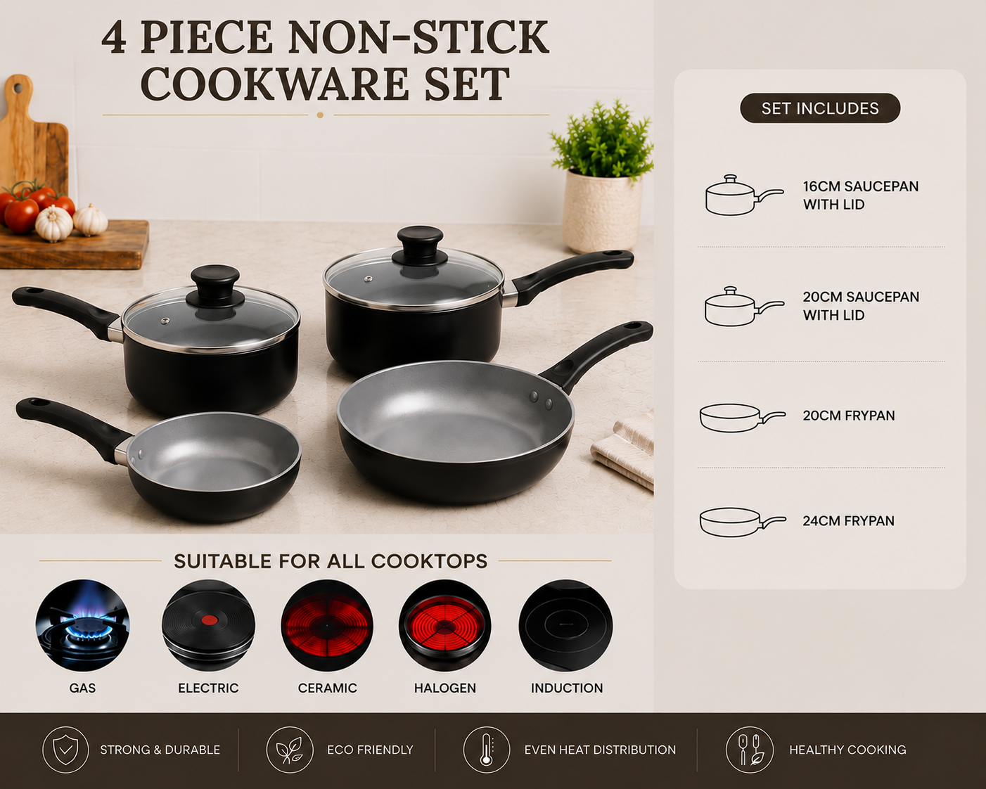 4 Piece Non-Stick Cookware Set