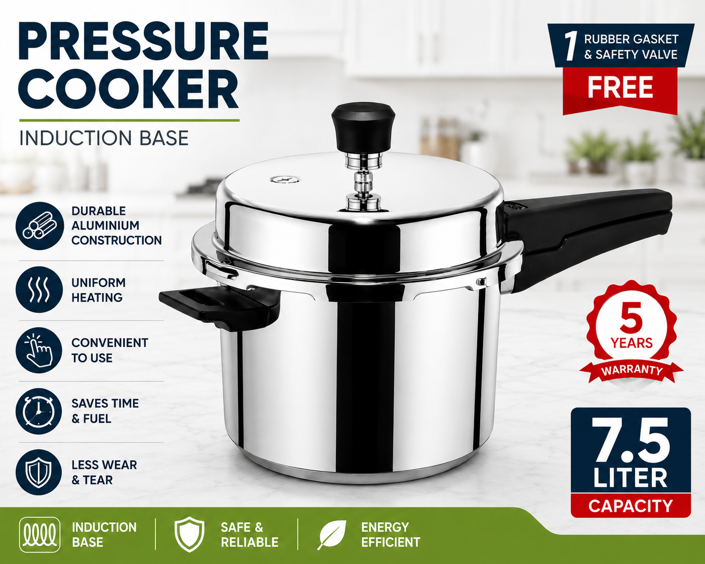 7.5L Pressure Cooker – Induction Base
