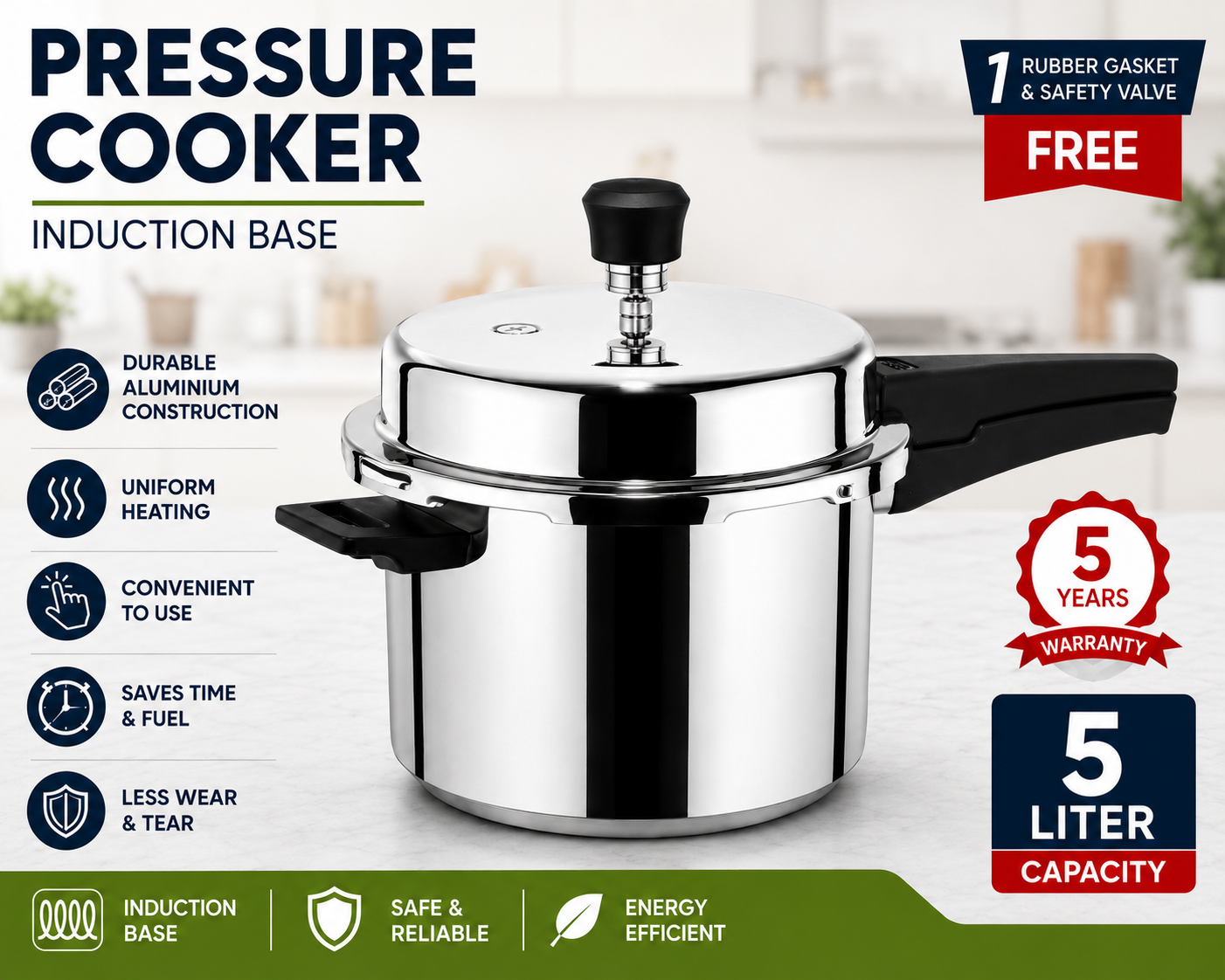 5L Pressure Cooker – Induction Base