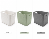 Storesmart 20L Rattan Effect Storage Box with Handles – Plastic Storage Basket | White, Sage Green & Grey