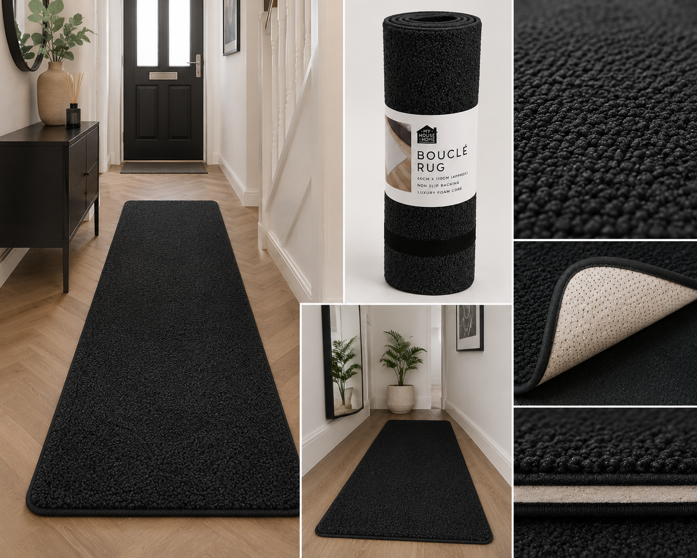 My House & Home Bouclé Rug 60 x 110cm – Non-Slip Soft Area Rug with Luxury Foam Core