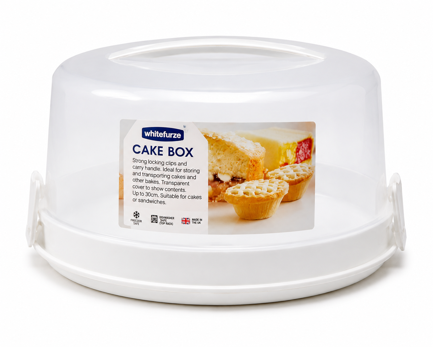 Cake Storage Box with Secure Lid & Carry Handle – White