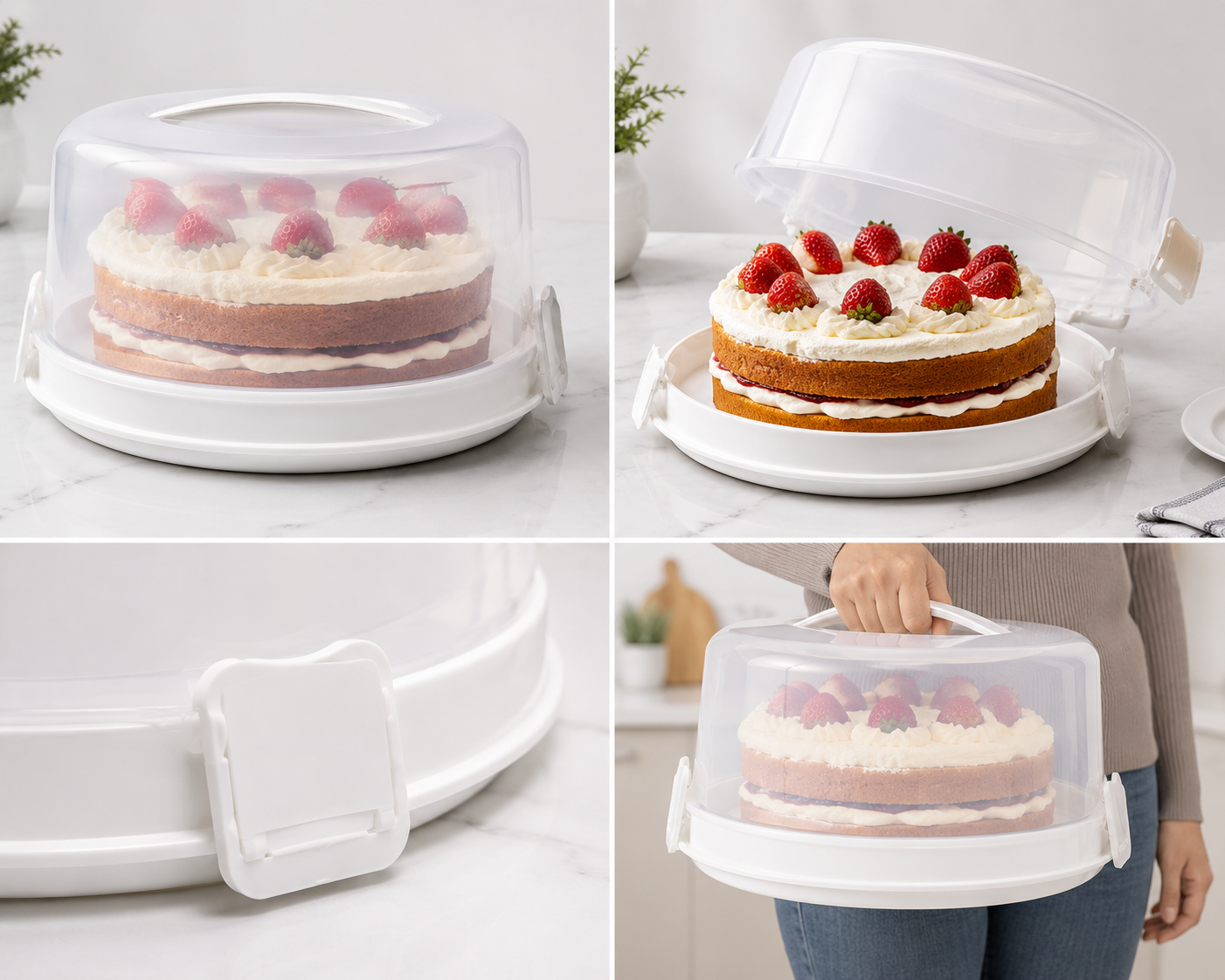 Cake Storage Box with Secure Lid & Carry Handle – White
