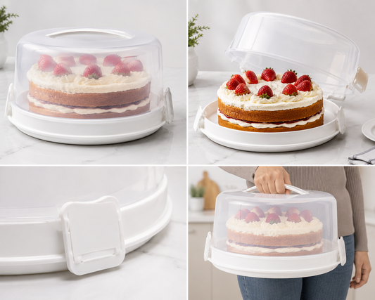 Cake Storage Box with Secure Lid & Carry Handle – White