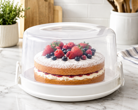 Cake Storage Box with Secure Lid & Carry Handle – White