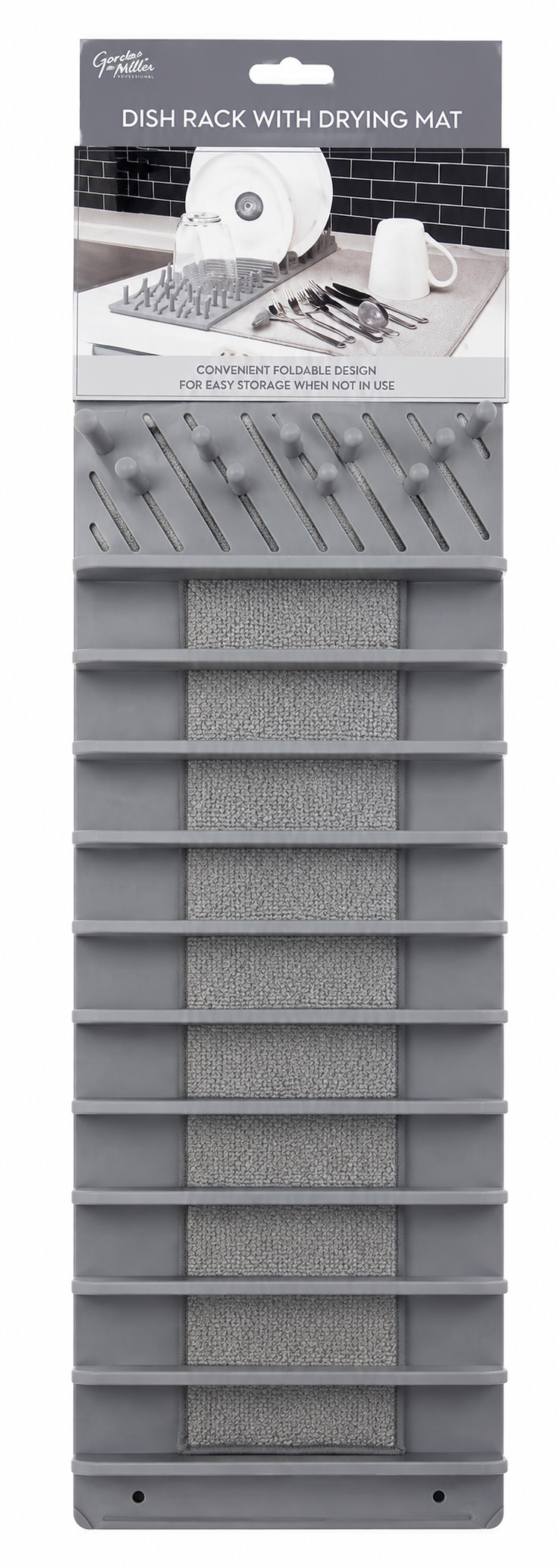 Foldable Dish Drying Rack with Microfibre Drying Mat – Plate & Cutlery Drainer, Grey (40 x 46 cm)